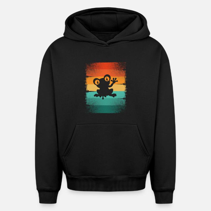Grenouille - Sweat à capuche unisexe oversize épais SPREAD - noir