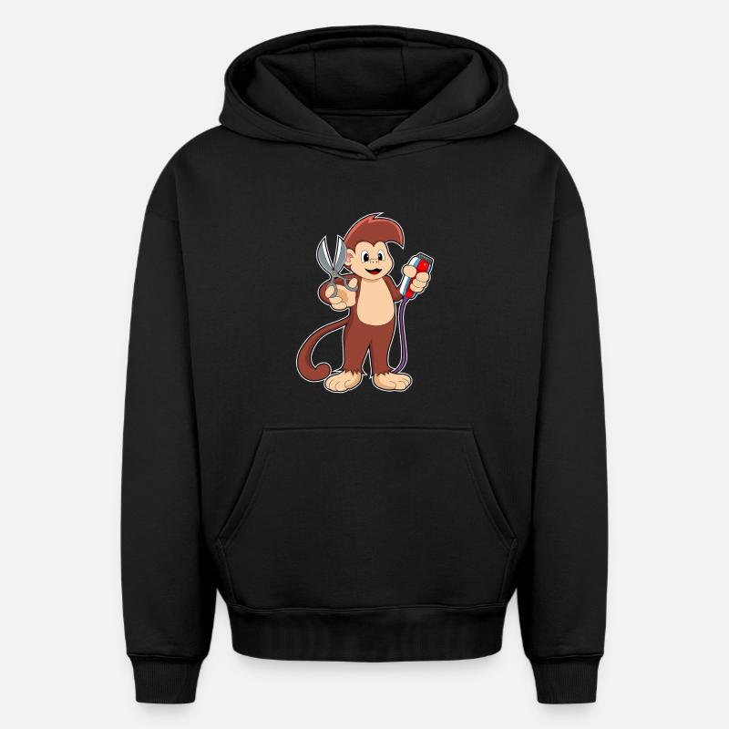 Ciseaux de coiffeur singe - Sweat à capuche unisexe oversize épais SPREAD - noir