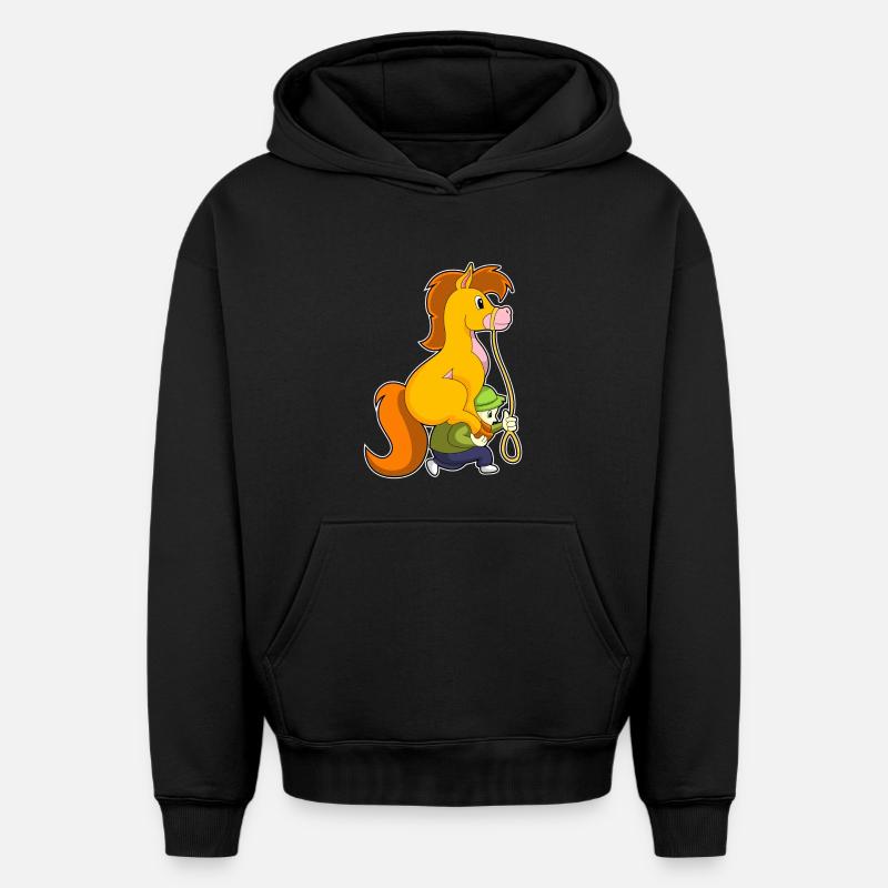 Cheval avec garçon - Sweat à capuche unisexe oversize épais SPREAD - noir