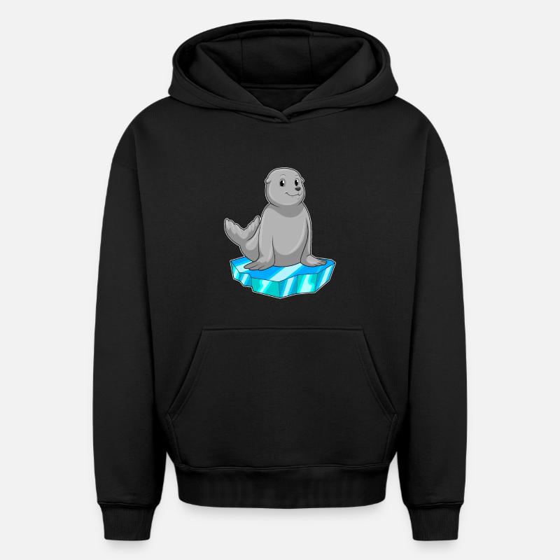 Seehund mit Eisscholle - Oversized Heavyweight Unisex Hoodie - Schwarz