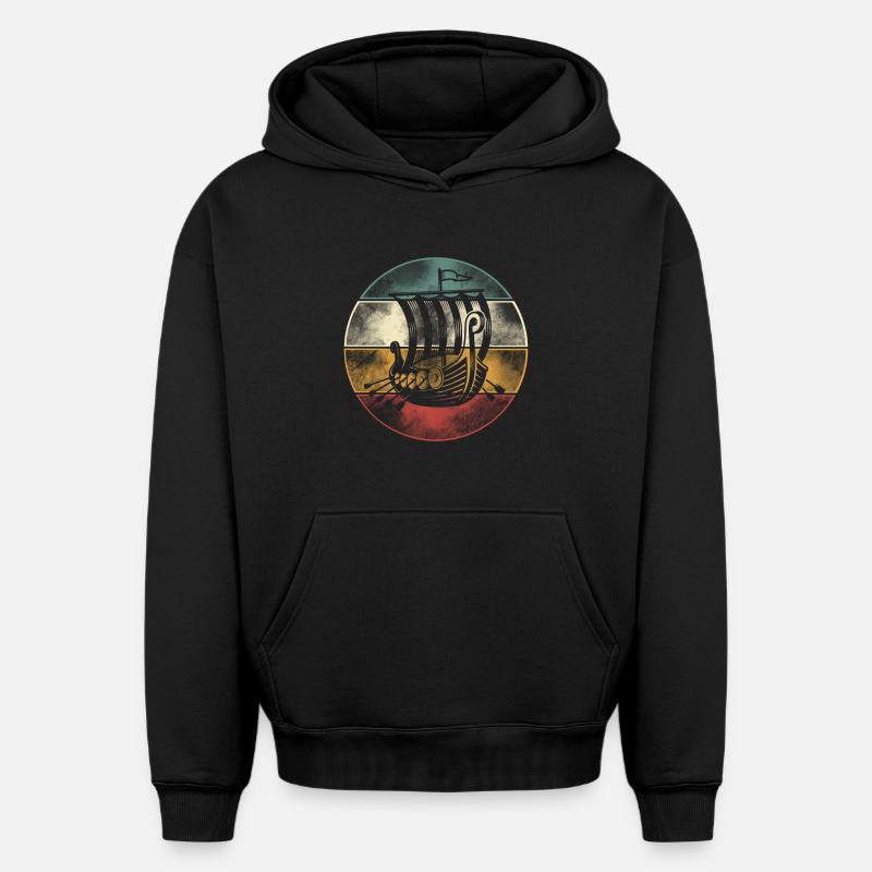 Wikinger Boot, Drachenboot Langschiff - Oversized Heavyweight Unisex Hoodie - Schwarz