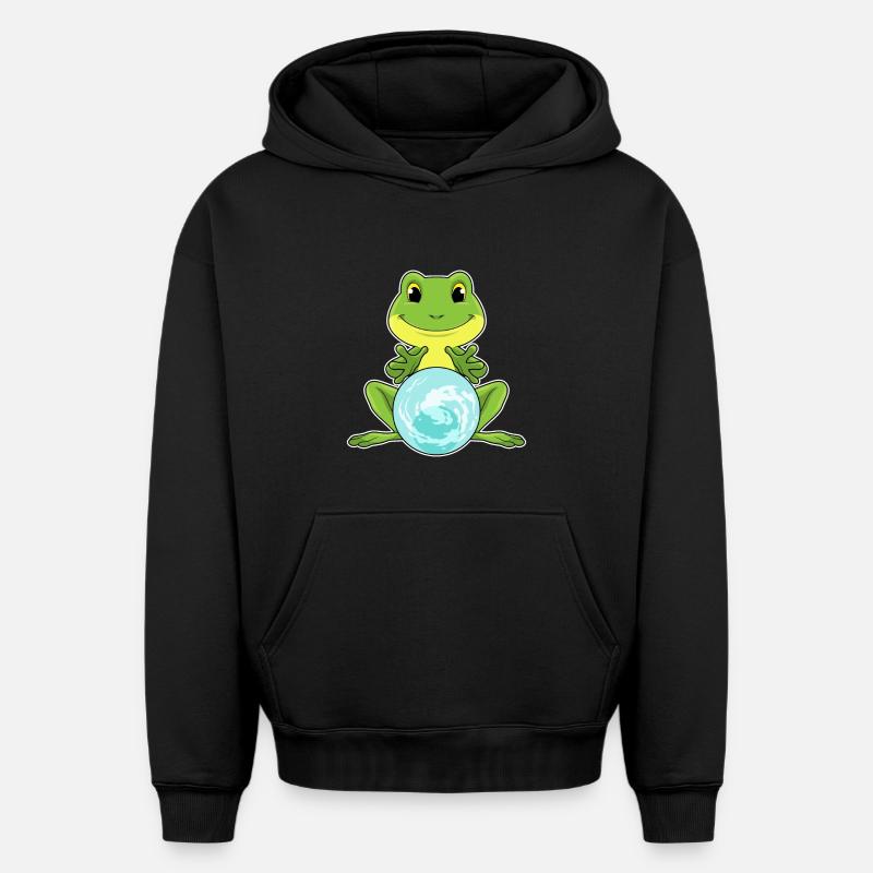 Grenouille avec boule de cristal - Sweat à capuche unisexe oversize épais SPREAD - noir