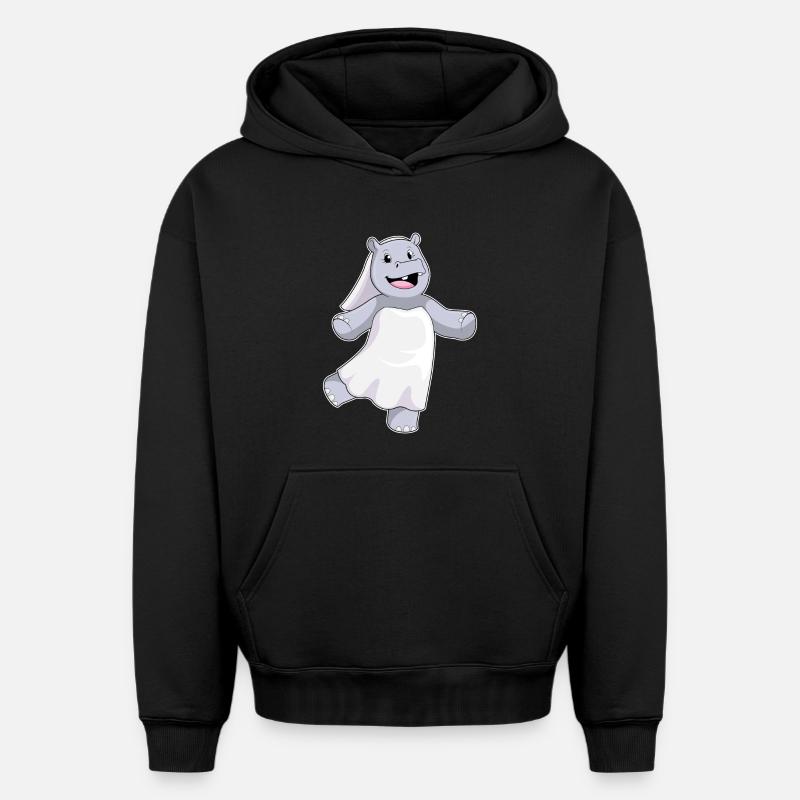 Hippopotame comme une mariée avec voile - Sweat à capuche unisexe oversize épais SPREAD - noir