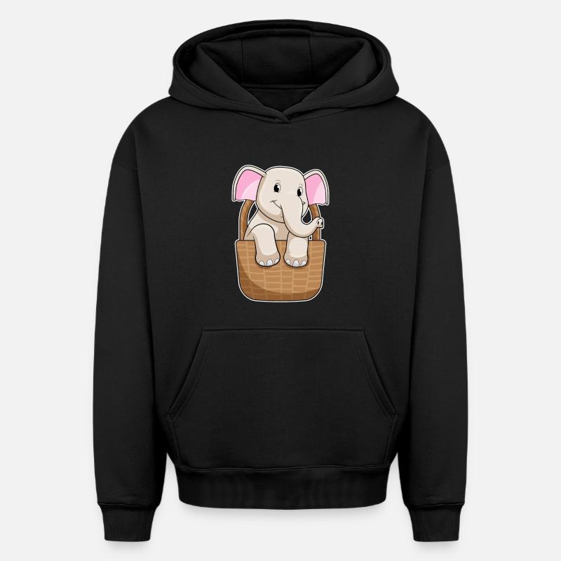 Éléphant avec panier - Sweat à capuche unisexe oversize épais SPREAD - noir