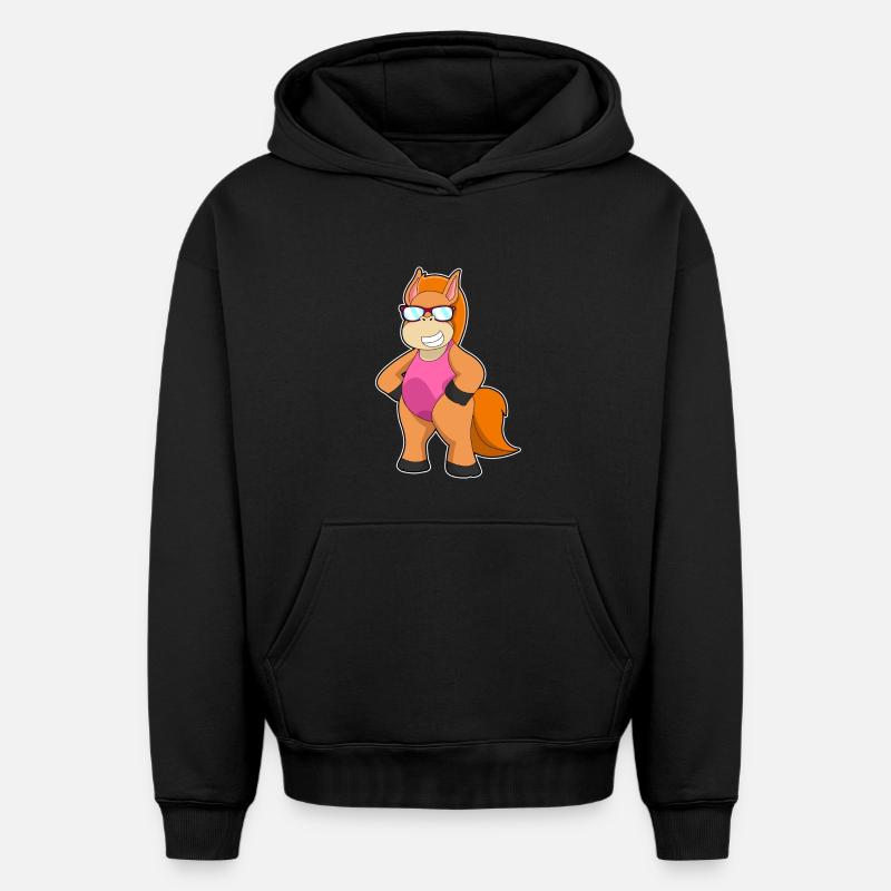 Cheval avec lunettes de soleil - Sweat à capuche unisexe oversize épais SPREAD - noir