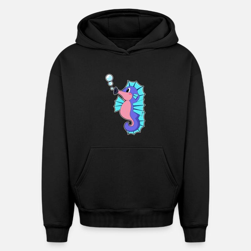 Hippocampe - Sweat à capuche unisexe oversize épais SPREAD - noir