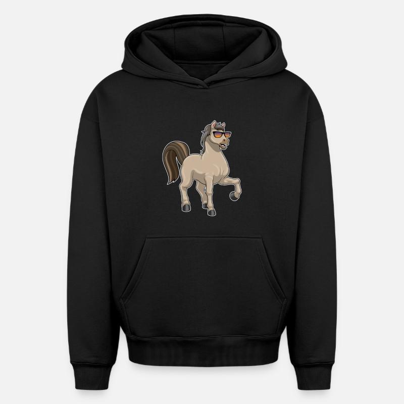 Cheval avec lunettes de soleil - Sweat à capuche unisexe oversize épais SPREAD - noir