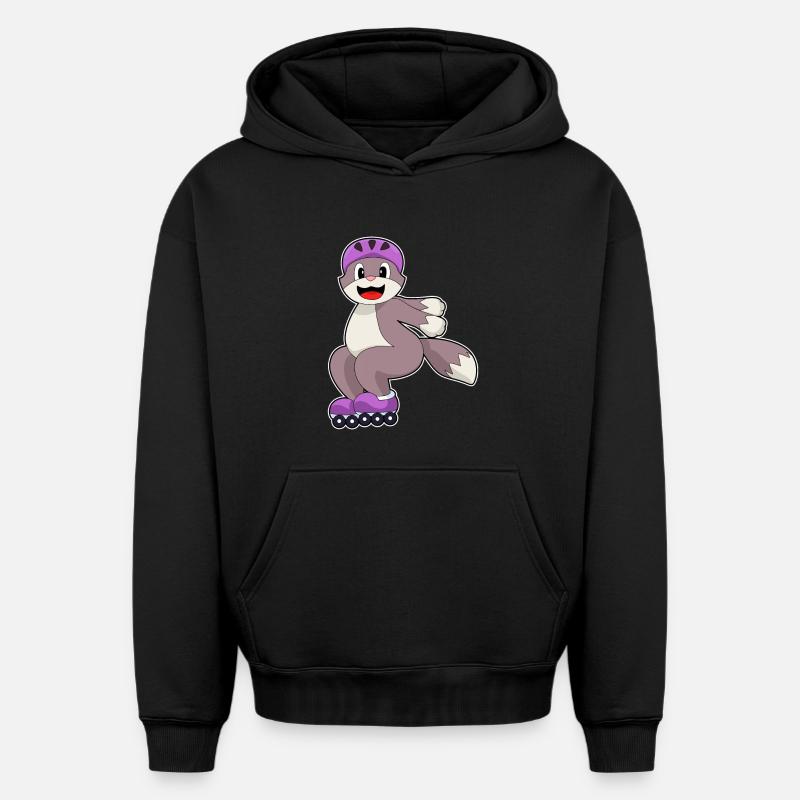 Katze mit Rollschuhe - Oversized Heavyweight Unisex Hoodie - Schwarz