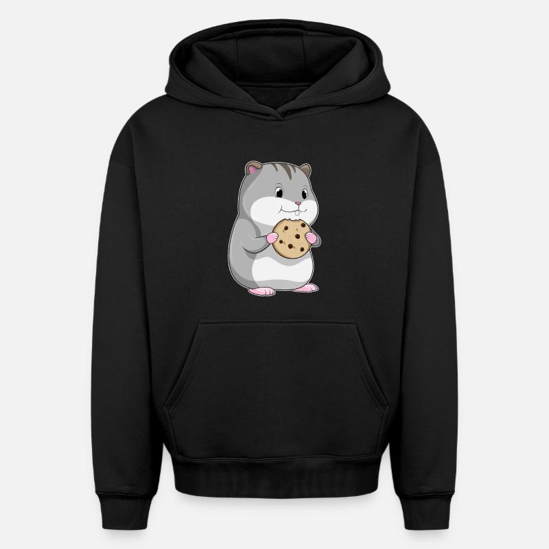 Hamster avec biscuit - Sweat à capuche unisexe oversize épais SPREAD - noir