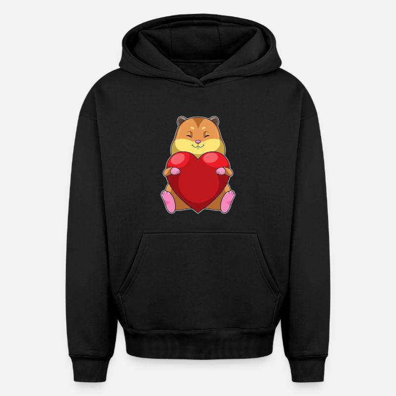 Hamster avec cœur - Sweat à capuche unisexe oversize épais SPREAD - noir