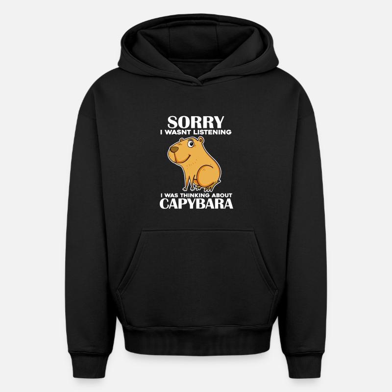 Capybara - Sweat à capuche unisexe oversize épais SPREAD - noir