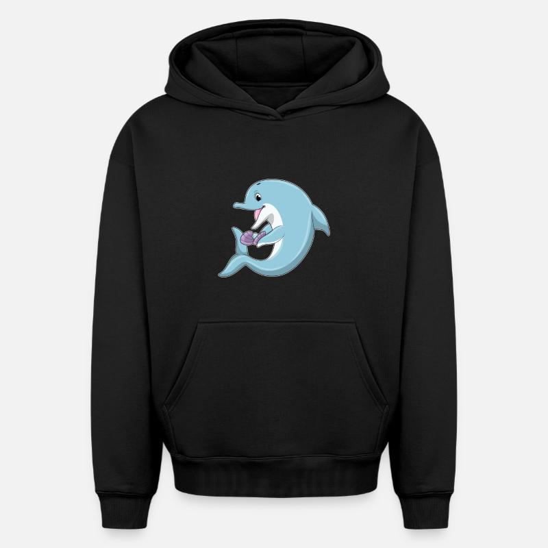 Delfin mit Perle - Oversized Heavyweight Unisex Hoodie - Schwarz