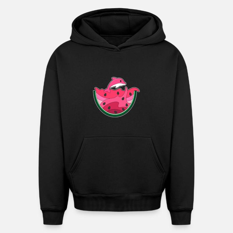 Dauphin à la pastèque - Sweat à capuche unisexe oversize épais SPREAD - noir