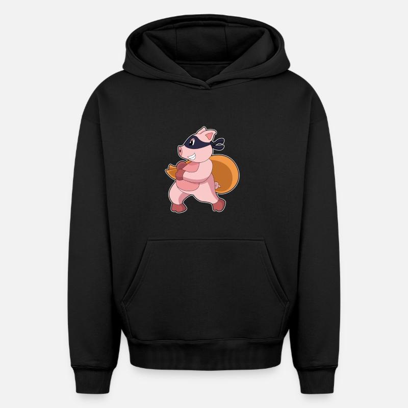 Cochon comme joggeur - Sweat à capuche unisexe oversize épais SPREAD - noir