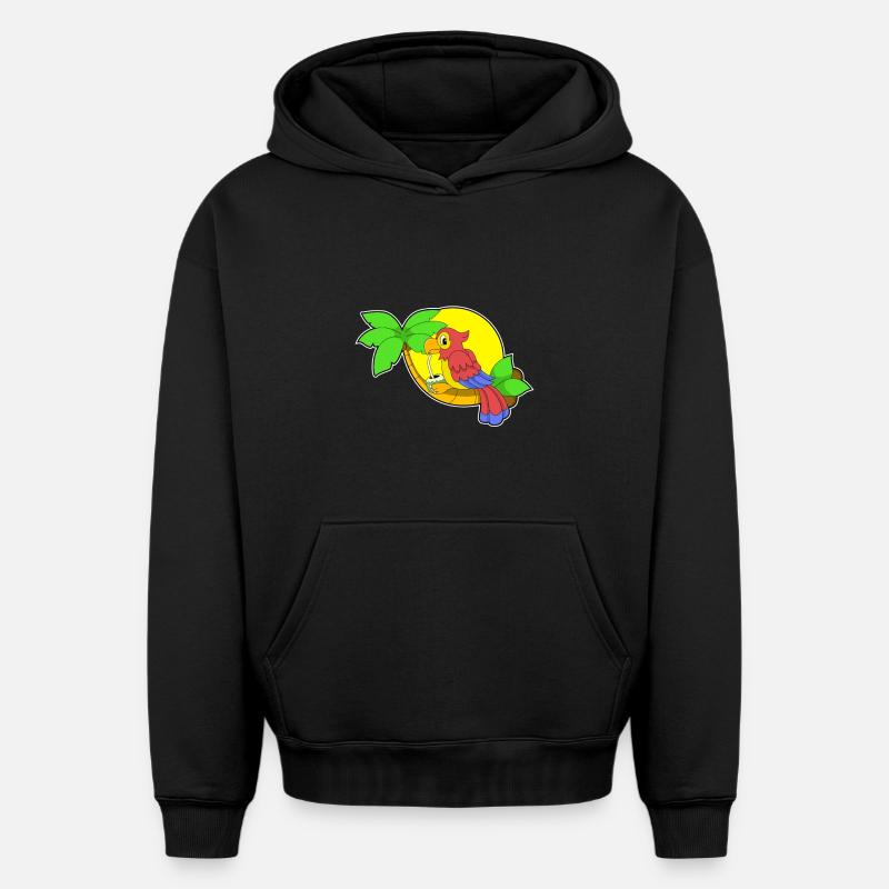Papagei mit Kokosnuss - Sweat à capuche unisexe oversize épais SPREAD - noir