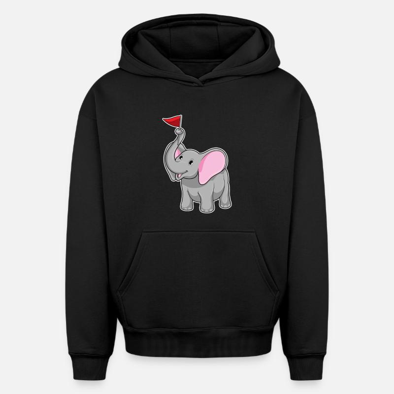 Éléphant avec drapeau - Sweat à capuche unisexe oversize épais SPREAD - noir