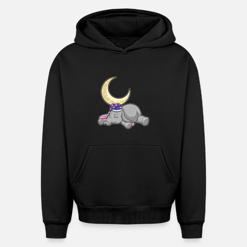 Éléphant avec lune - Sweat à capuche unisexe oversize épais SPREAD - noir