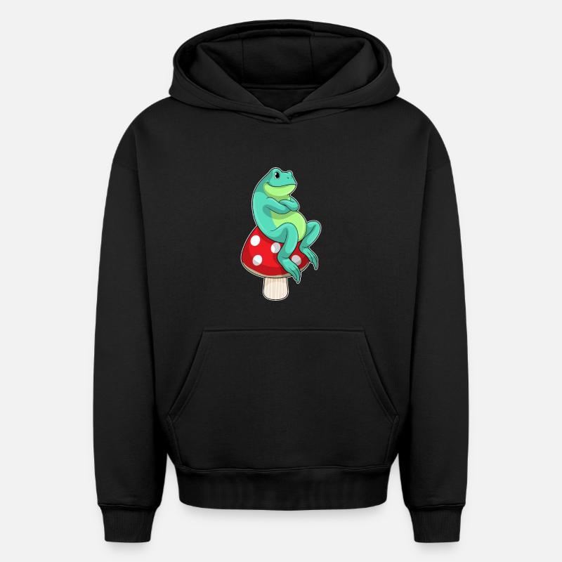 Grenouille au champignon - Sweat à capuche unisexe oversize épais SPREAD - noir