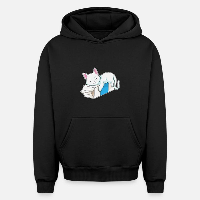 Chat au lait - Sweat à capuche unisexe oversize épais SPREAD - noir