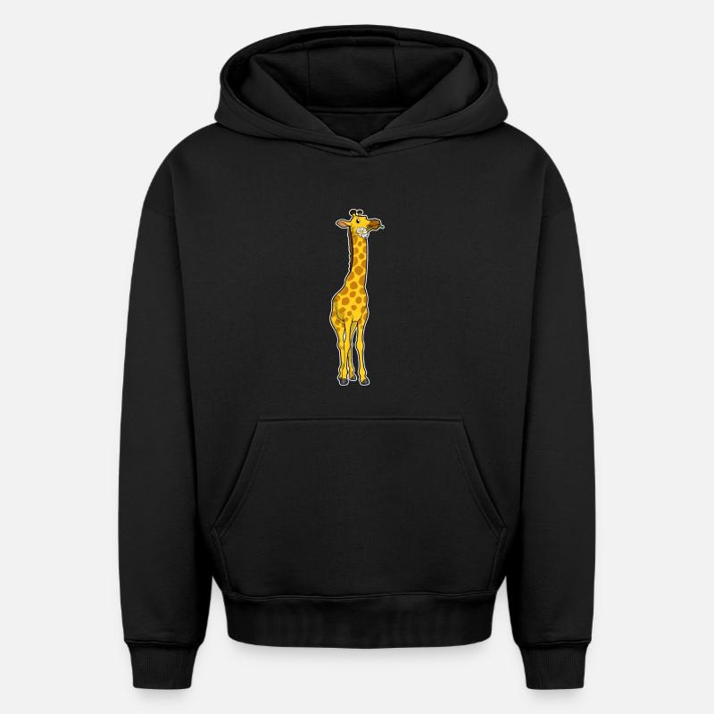 Giraffe mit Gänseblümchen - Oversized Heavyweight Unisex Hoodie - Schwarz