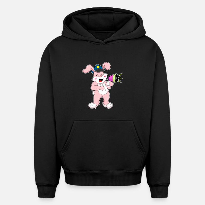 Rabbit Policier Microphone - Sweat à capuche unisexe oversize épais SPREAD - noir