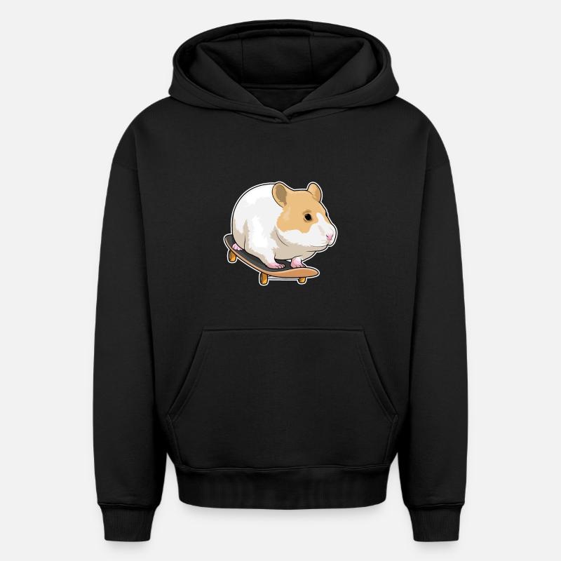 Hamster Skater Skateboard - Sweat à capuche unisexe oversize épais SPREAD - noir