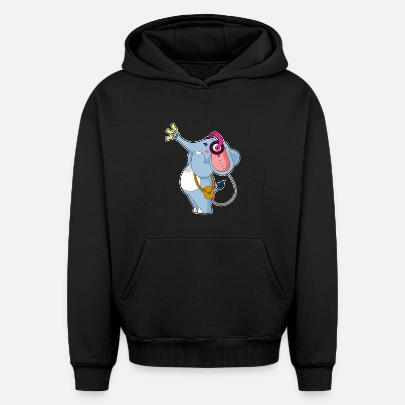 Musique casque Elephant - Sweat à capuche unisexe oversize épais SPREAD - noir
