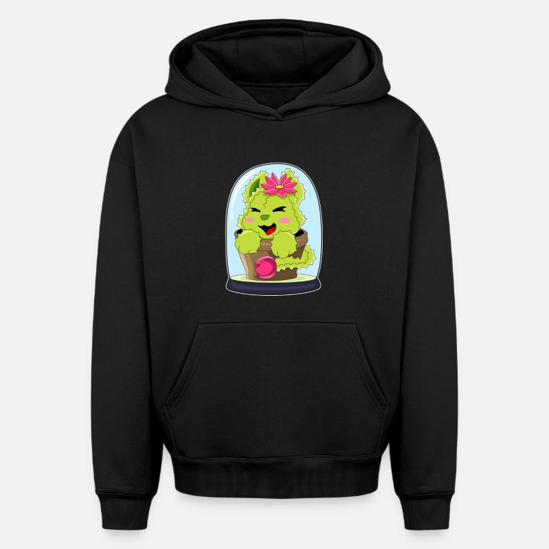 Cactus chat - Sweat à capuche unisexe oversize épais SPREAD - noir