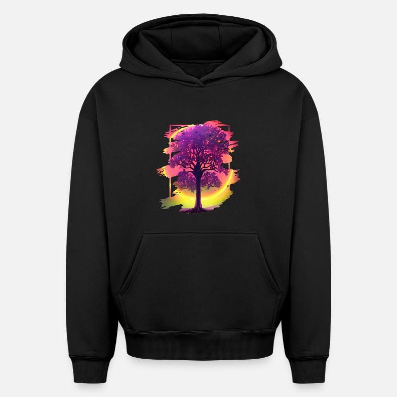 Arbre - Sweat à capuche unisexe oversize épais SPREAD - noir