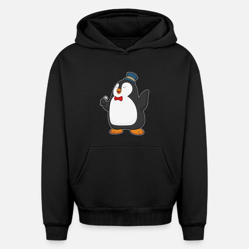 Penguin Singer Microphone - Sweat à capuche unisexe oversize épais SPREAD - noir