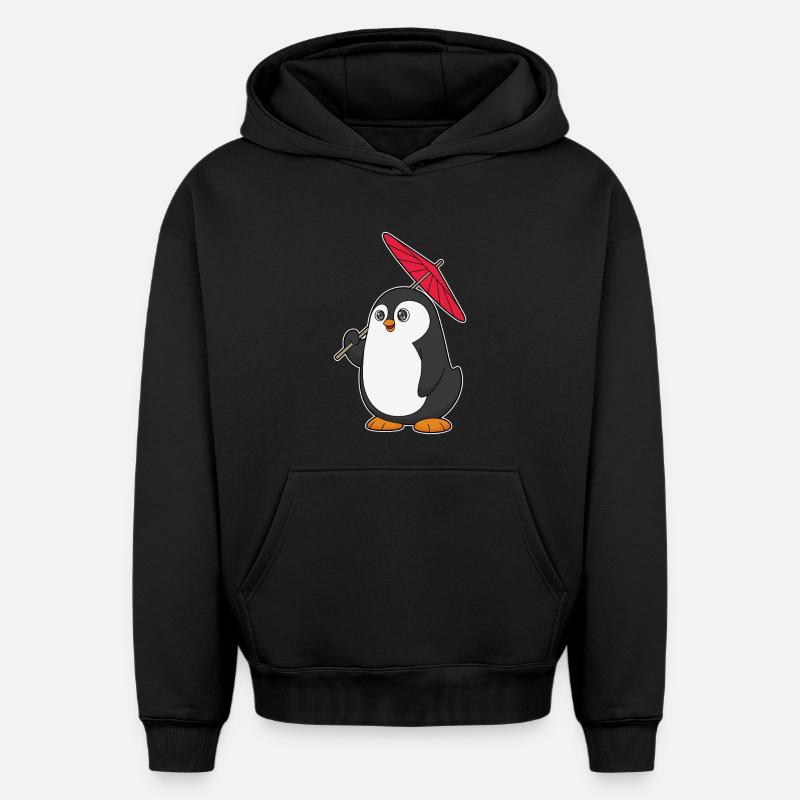 Pinguin Regenschirm - Oversized Heavyweight Unisex Hoodie - Schwarz