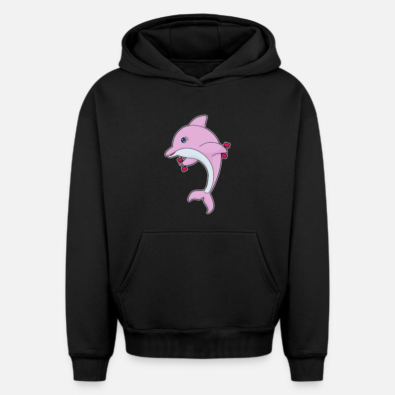 Dolphin Bodybuilder Dumbbells Bodybuilding - Sweat à capuche unisexe oversize épais SPREAD - noir