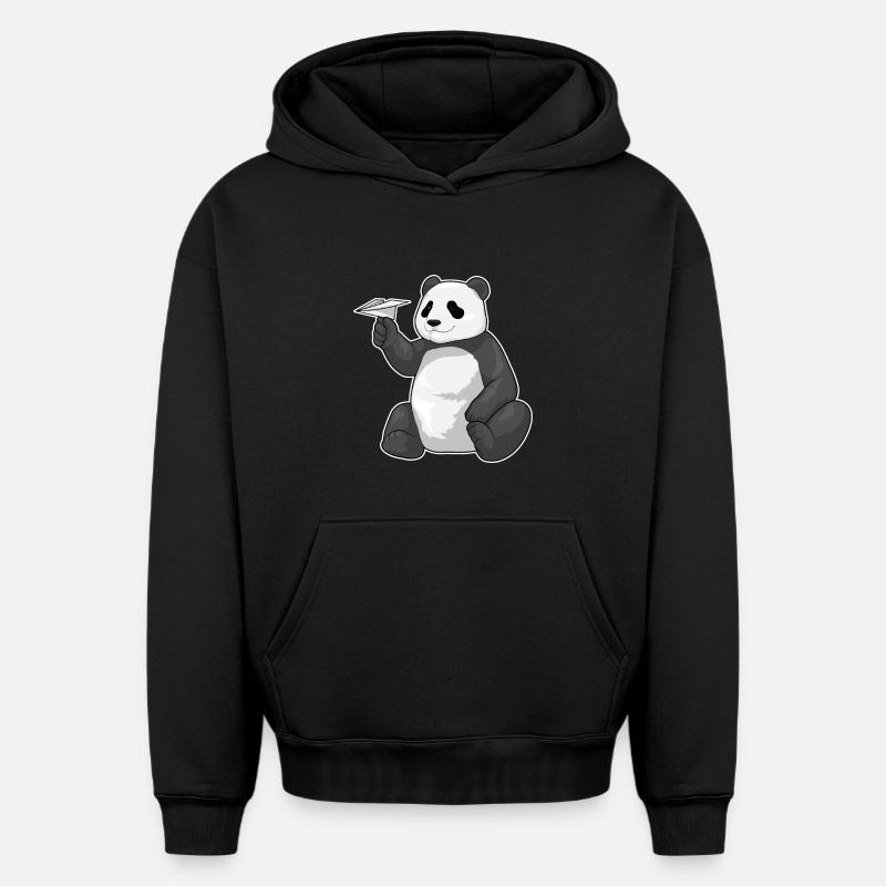 Panda Paper Plane - Sweat à capuche unisexe oversize épais SPREAD - noir