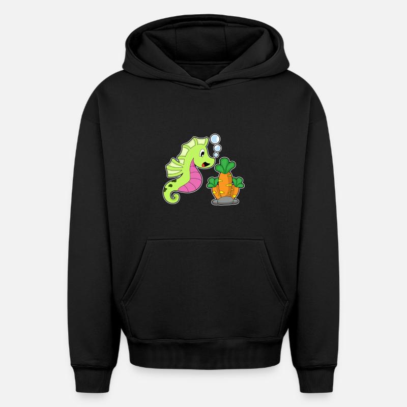 Hippocampe Carotte - Sweat à capuche unisexe oversize épais SPREAD - noir