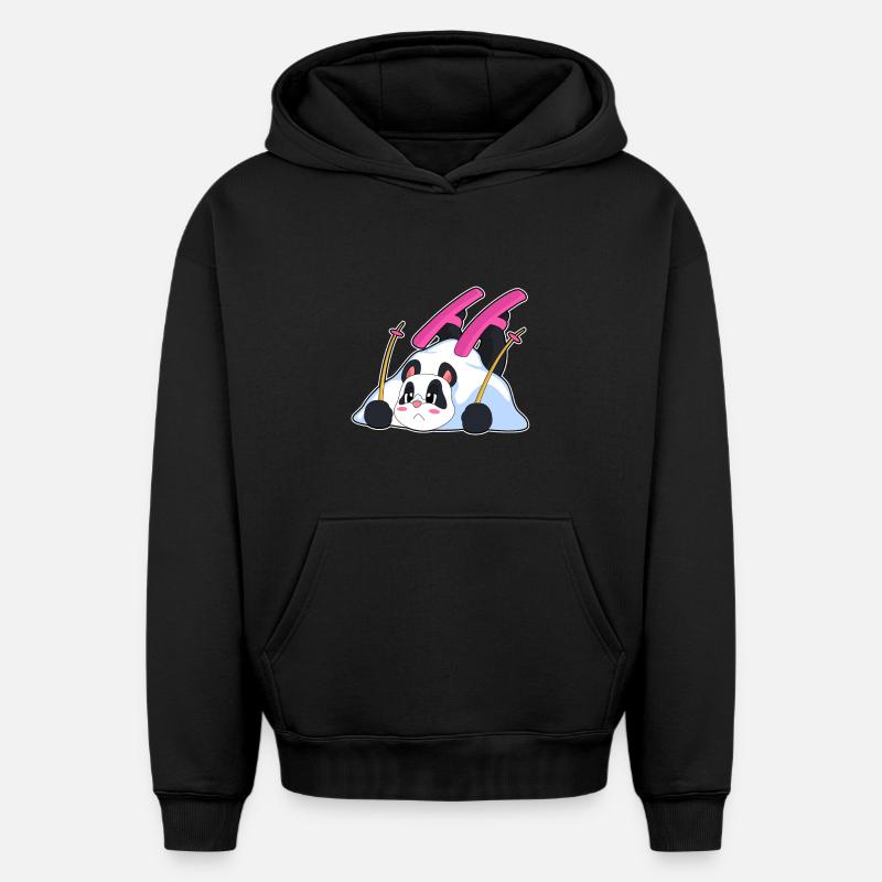 Panda Skier Ski - Sweat à capuche unisexe oversize épais SPREAD - noir