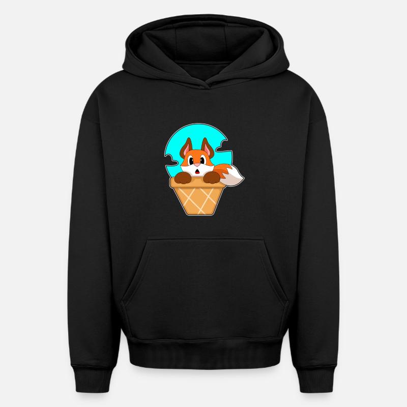 Cône de glace Fuchs - Sweat à capuche unisexe oversize épais SPREAD - noir