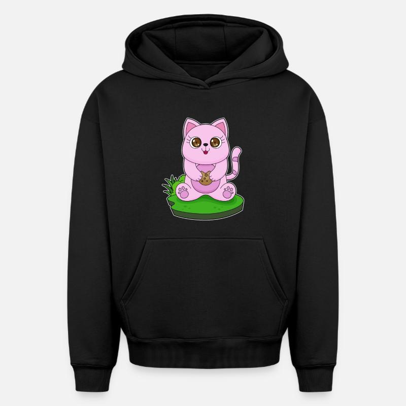 Cookie chat - Sweat à capuche unisexe oversize épais SPREAD - noir