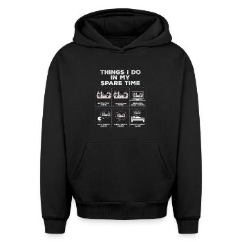 Choses dans mon temps libre Anime Otaku Cadeau - Sweat à capuche unisexe oversize épais SPREAD - noir - Devant - AI Model Female 172 light (172cm) & AI Model Male 185 light (185cm)