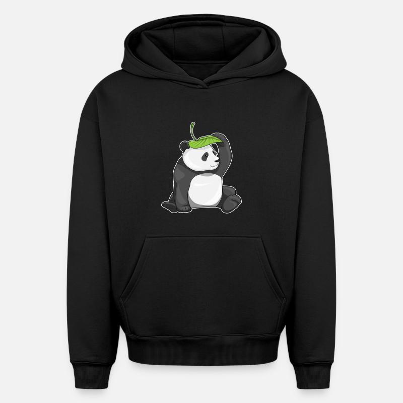 Panda Leaf - Sweat à capuche unisexe oversize épais SPREAD - noir
