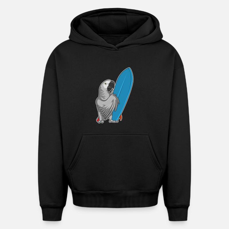 Parrot surf board Summer - Sweat à capuche unisexe oversize épais SPREAD - noir