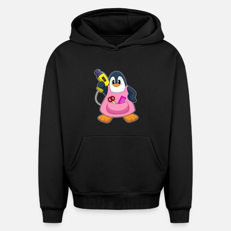 Penguin Coiffeur Sèche-cheveux - Sweat à capuche unisexe oversize épais SPREAD - noir