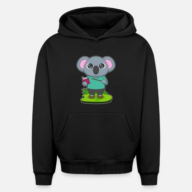 Koala Teacher Pointer - Sweat à capuche unisexe oversize épais SPREAD - noir