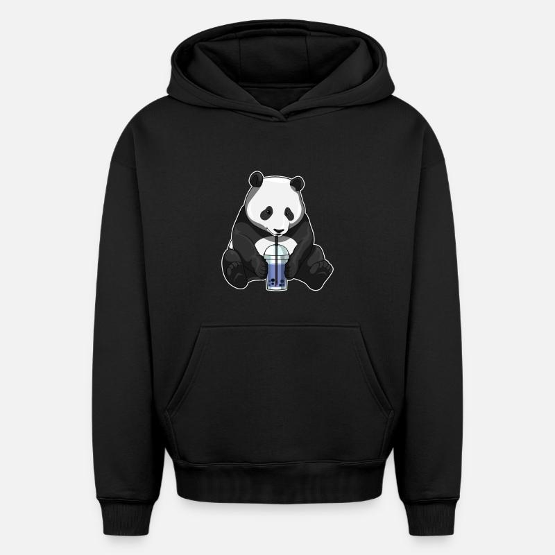 Panda Bubble Tea - Sweat à capuche unisexe oversize épais SPREAD - noir