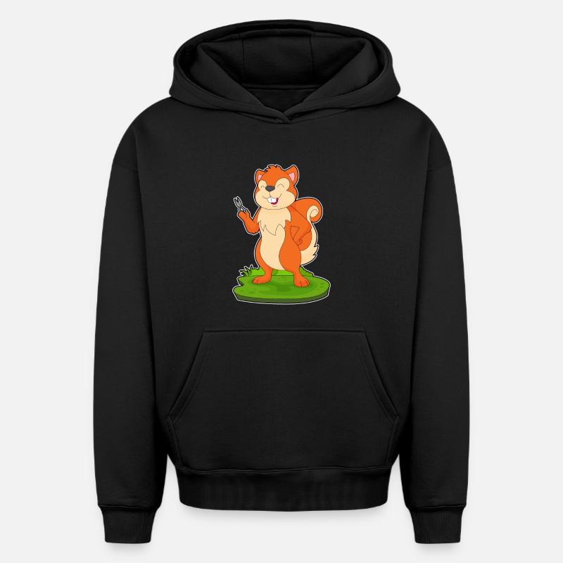 Écureuil Coiffeur Ciseaux - Sweat à capuche unisexe oversize épais SPREAD - noir