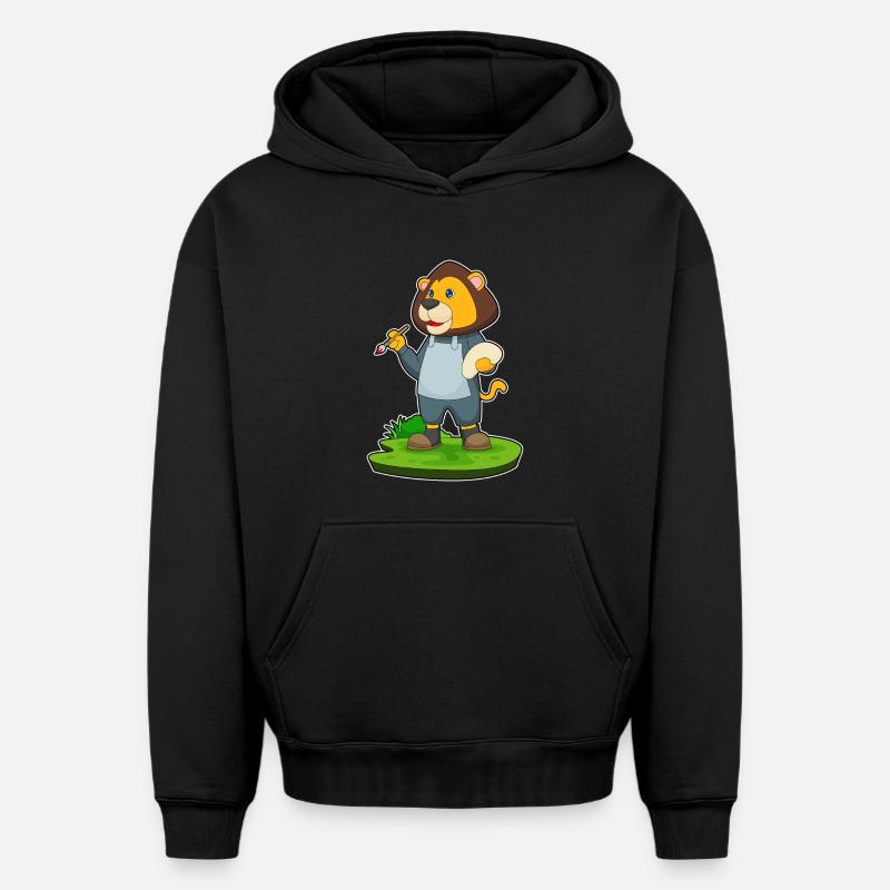 Pinceau Lion - Sweat à capuche unisexe oversize épais SPREAD - noir