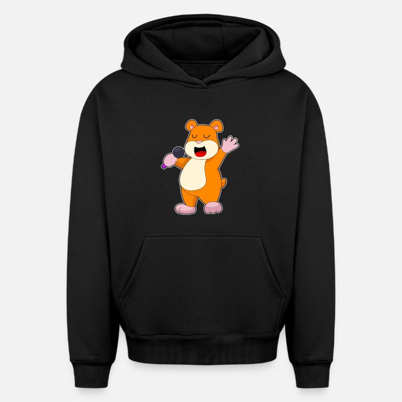 Hamster Singer Microphone Musique - Sweat à capuche unisexe oversize épais SPREAD - noir