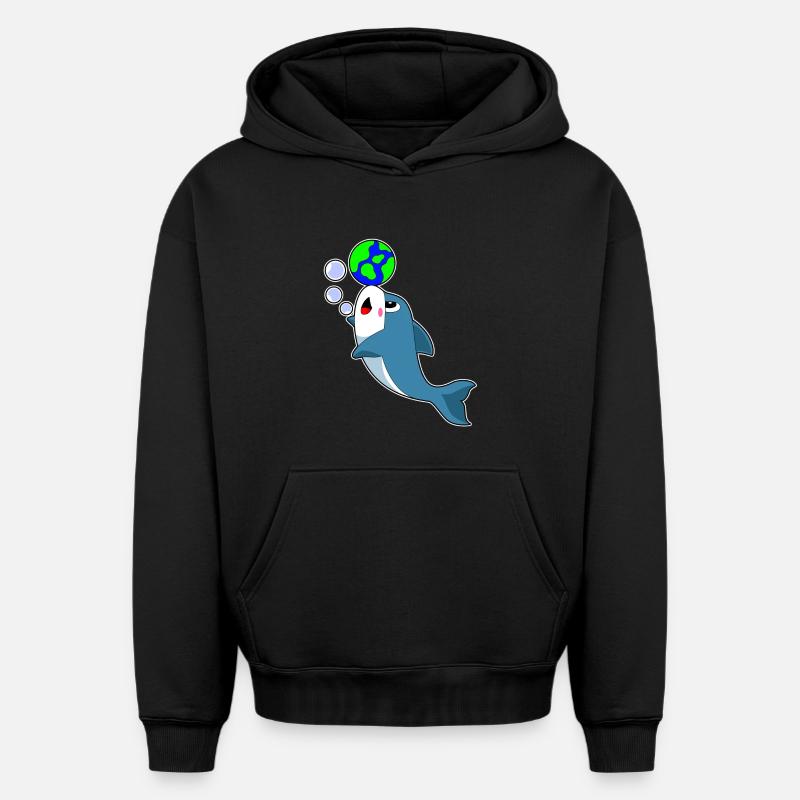 Terre de dauphins - Sweat à capuche unisexe oversize épais SPREAD - noir