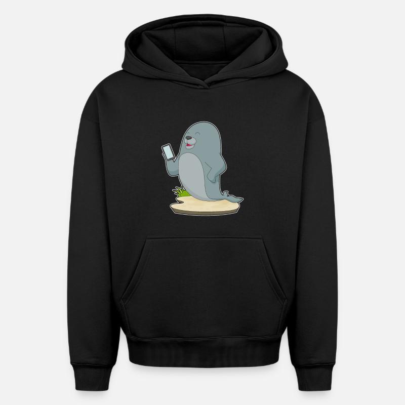 Seal Smartphone - Sweat à capuche unisexe oversize épais SPREAD - noir