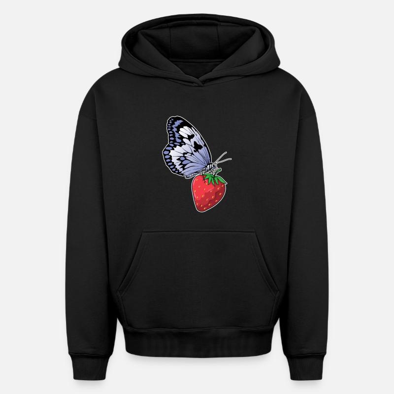 Fraise papillon - Sweat à capuche unisexe oversize épais SPREAD - noir