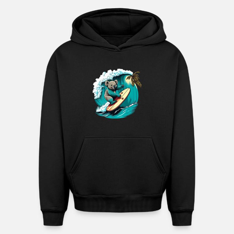 Koala s’amuse à surfer - Sweat à capuche unisexe oversize épais SPREAD - noir